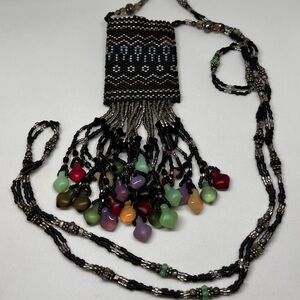 Necklace: Boho multicolor beaded long necklace with pouch